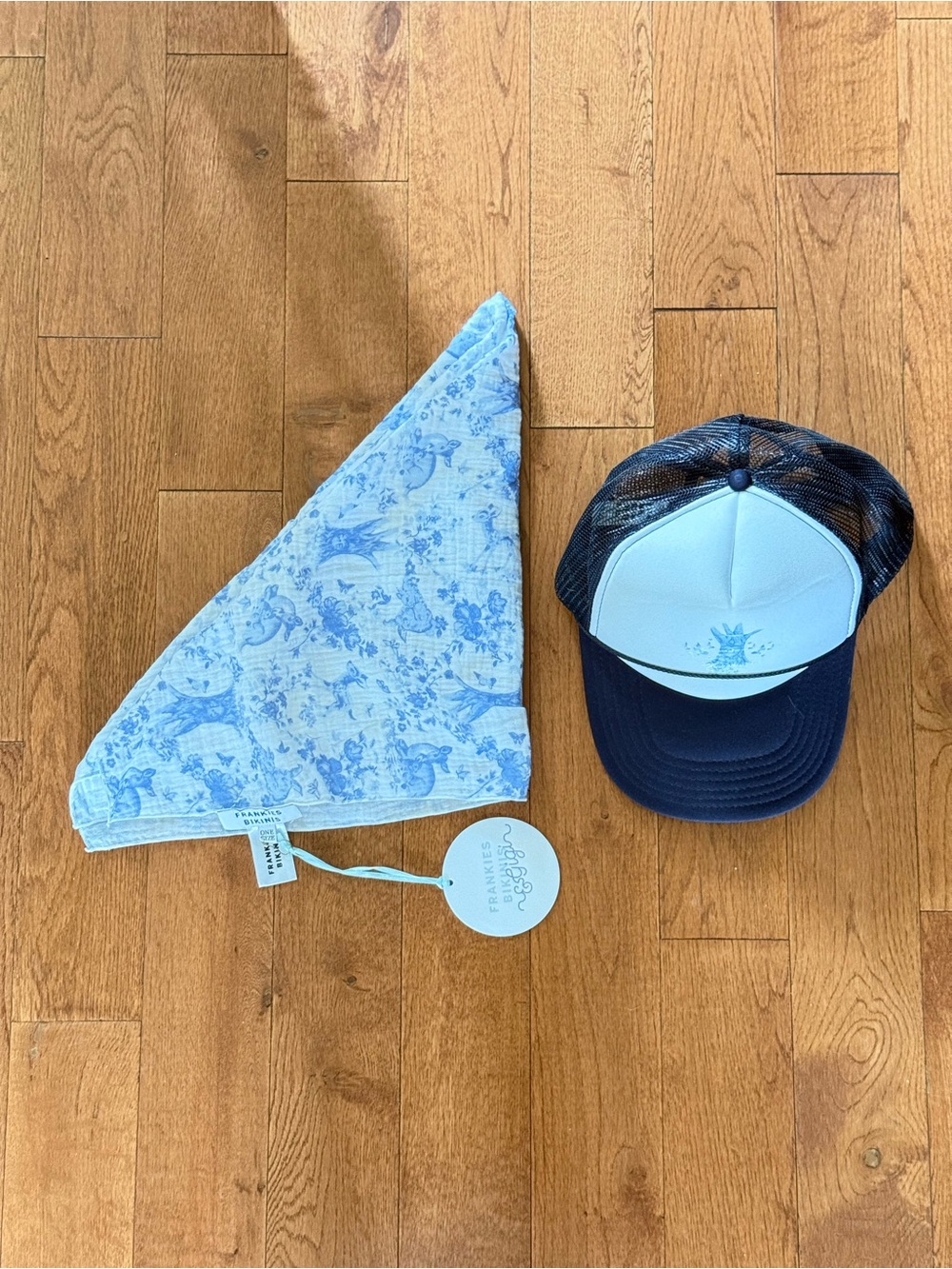 Frankie's Bikinis White and Light Blue Toile Cap and Head scarf